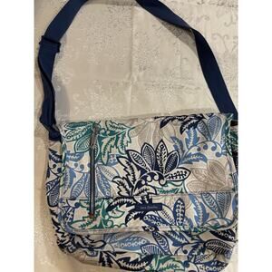 Vera Bradley Quilted MessengerLaptop Bag Santiago Blue,Green, Gray Floral